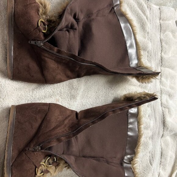 Fusion Brown Suede Faux Fur Lace Up Boots, Size 7 - Picture 6 of 9